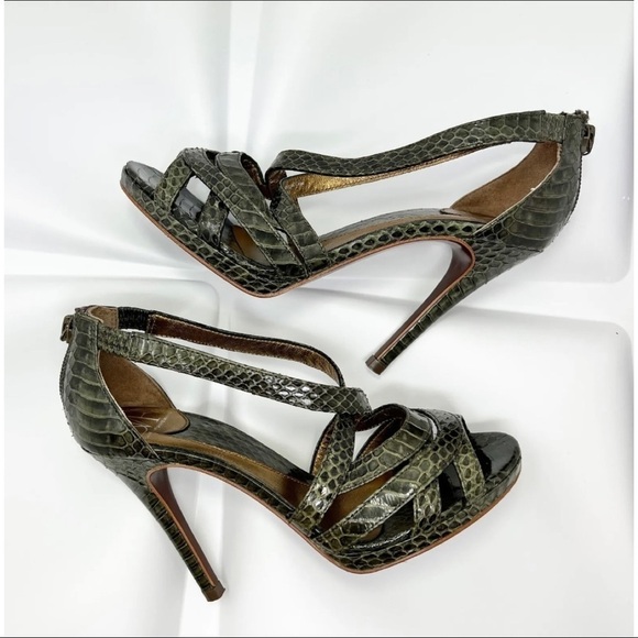 Diane von Furstenberg Sz 5.5 M Green Snake Snakeskin  Diane von Furstenberg Sz 5.5 M Green Snake Snakeskin Embossed Heeled Sandals